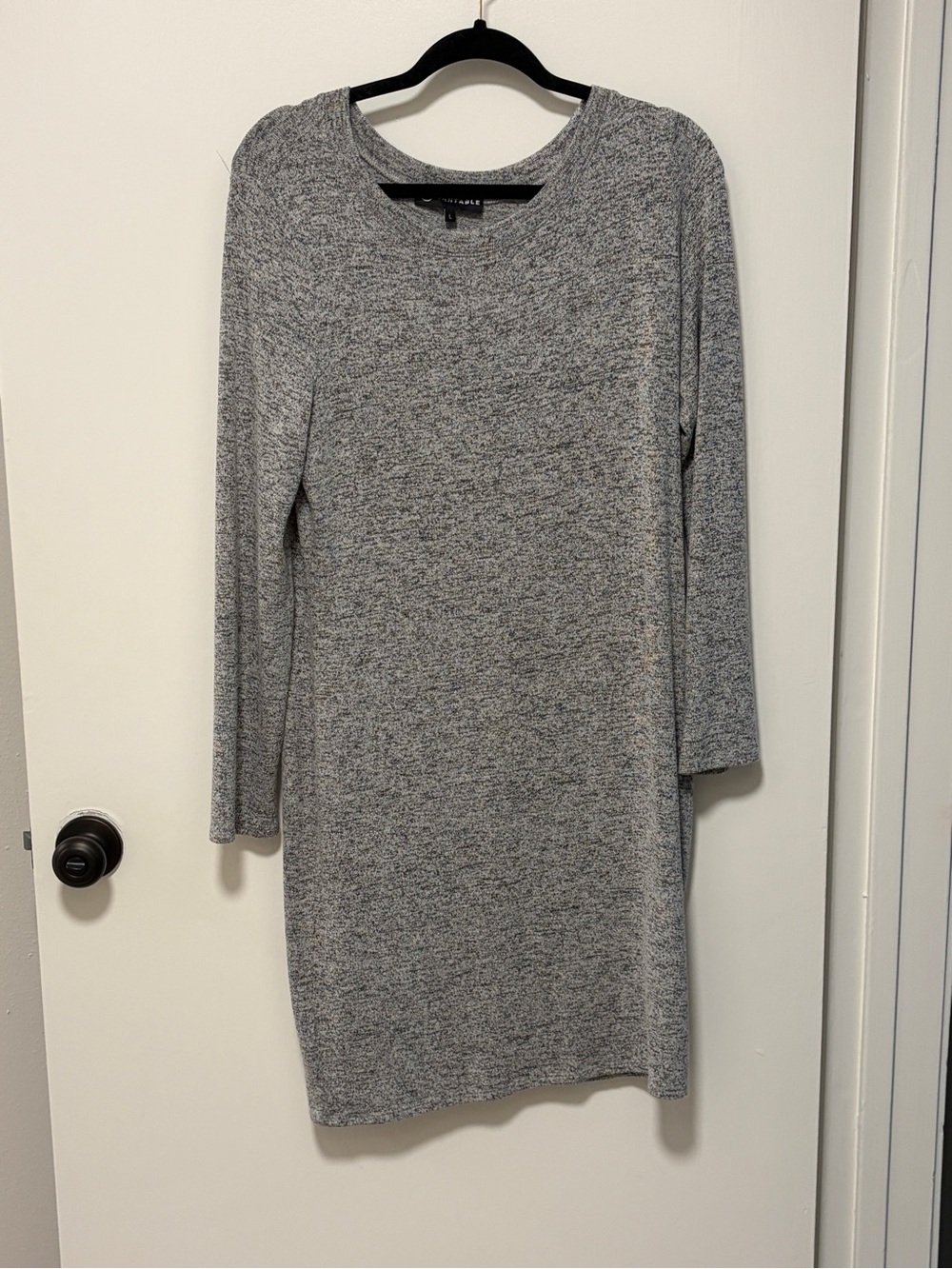 Soft Knit Long Sleeve Gray Dress - Casual Crewneck